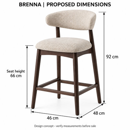 Brenna Curved-Back Counter Stool - proposed dimensions, design illustration