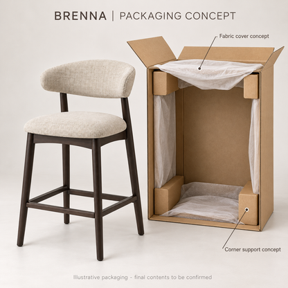 Brenna Curved-Back Counter Stool - packaging concept, design illustration