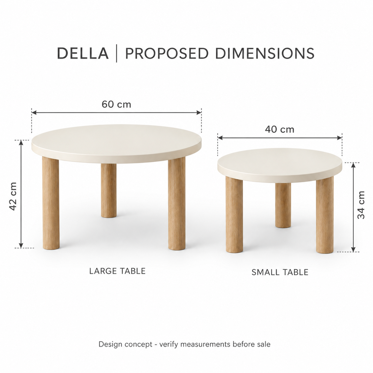 Della Round Nesting Tables - Set of Two - proposed dimensions, design illustration