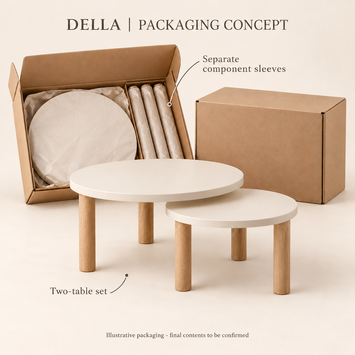 Della Round Nesting Tables - Set of Two - packaging concept, design illustration
