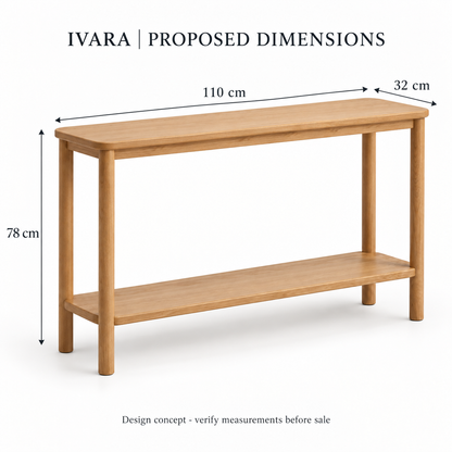 Ivara Two-Tier Console Table - proposed dimensions, design illustration